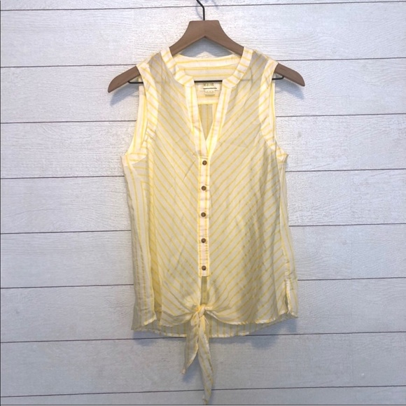 Anthropologie Tops - Anthropologie Maeve Yellow Stripe Tie-Front Blouse